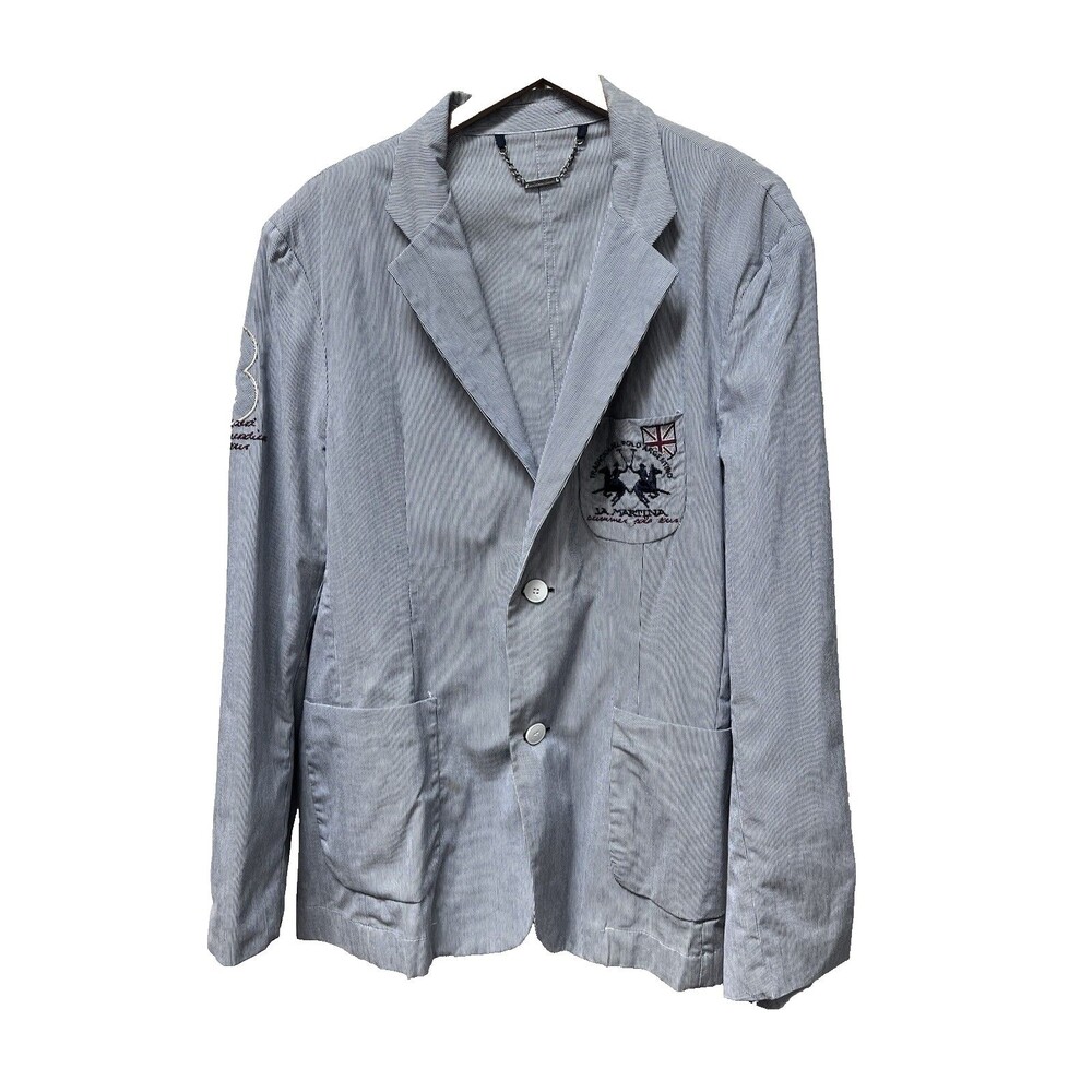 LA MARTINA ARGENTINA Blue Pinstripe 2 Buttons  Cotton Blazer Jacket XXL Derby